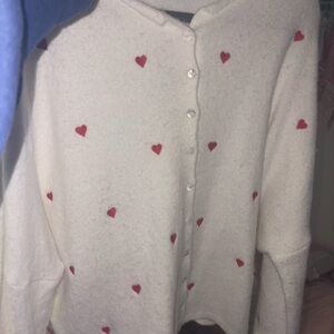 Things between White Cardigan with Red Heart Pattern